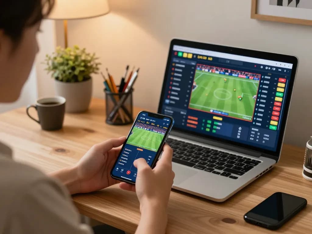 Placing a bet through https://lu88live.com/ on an engaging sports event using a smartphone.
