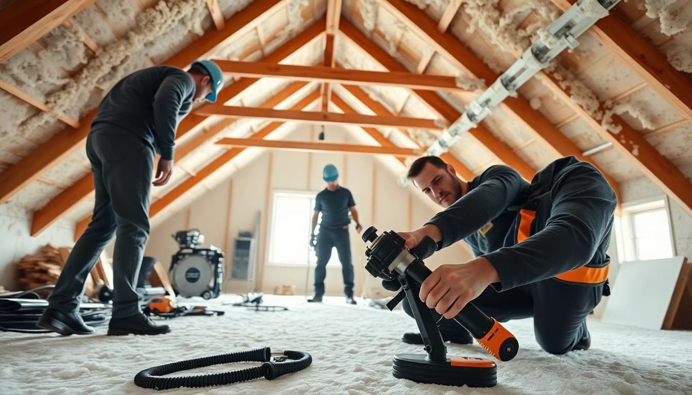 Efficient spray foam loft removal performed by professionals in an attic environment.