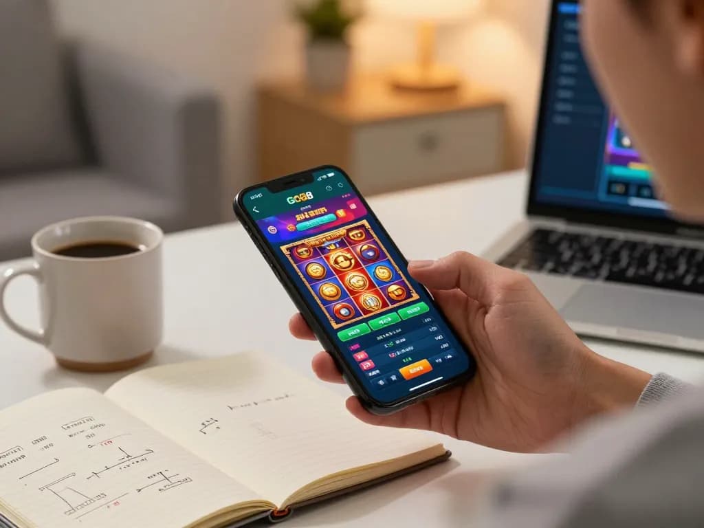 Engaging with the Go88 app on a smartphone, showcasing vibrant slot games and betting options.