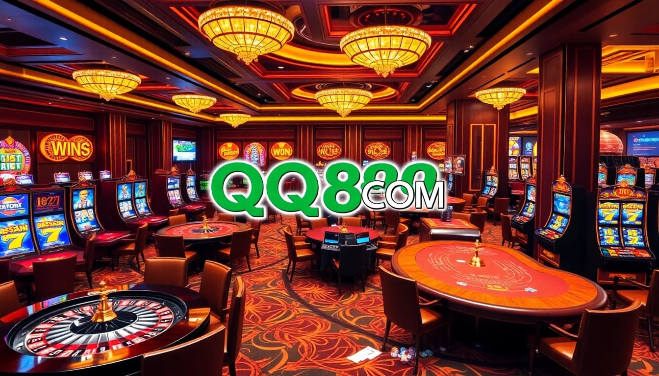Experience the thrill of winning at QQ88 COM with vibrant tables, slot machines, and energized players.