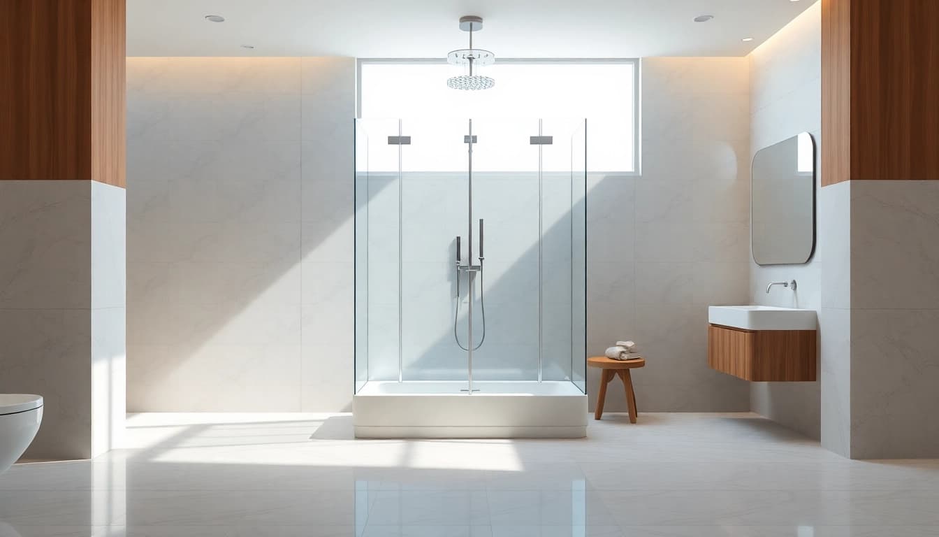 Die sonni Duschkabine 90x90 in einem modernen Badezimmer mit eleganten Fliesen.