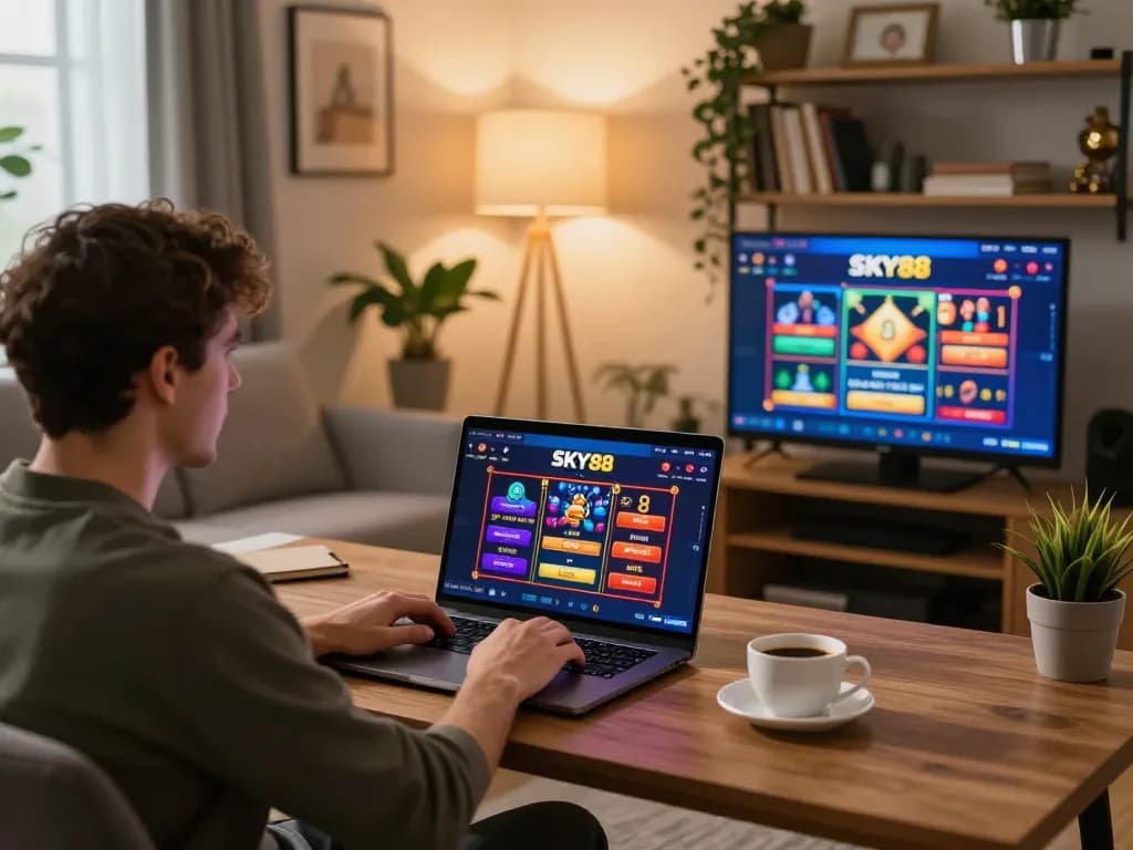 Engaging with SKY88 online casino setup while enjoying strategic gameplay at home