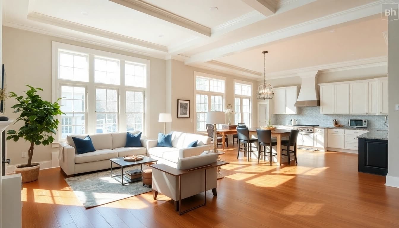 Colonial home renovation featuring elegant living room with classic architectural details.