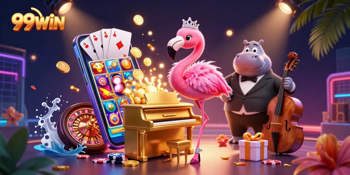 Engage in thrilling gameplay at 99WIN with a vibrant casino scene filled with excitement.