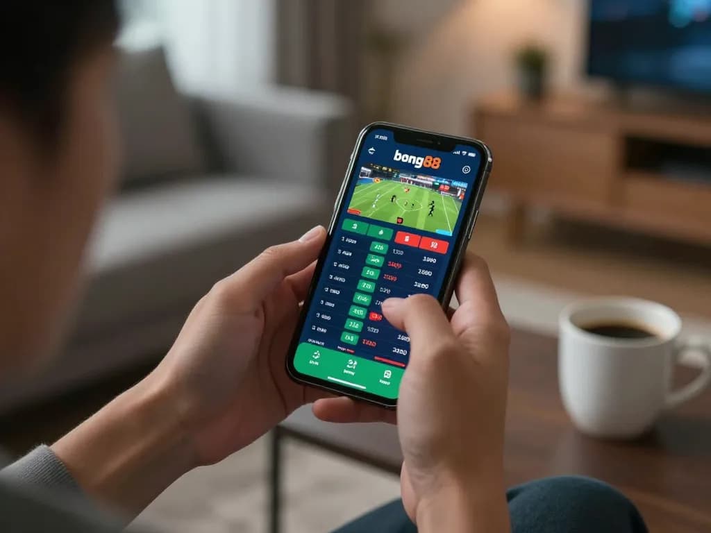 Betting excitement on bong88 app in a cozy home setup with dynamic match odds displayed