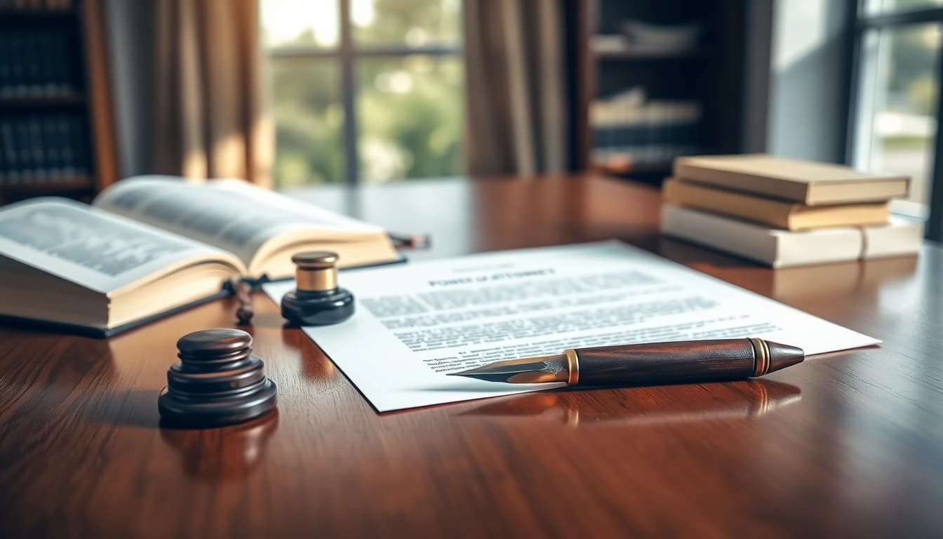 Capture the essence of a Power of Attorney agreement with thoughtful props and a professional setting.