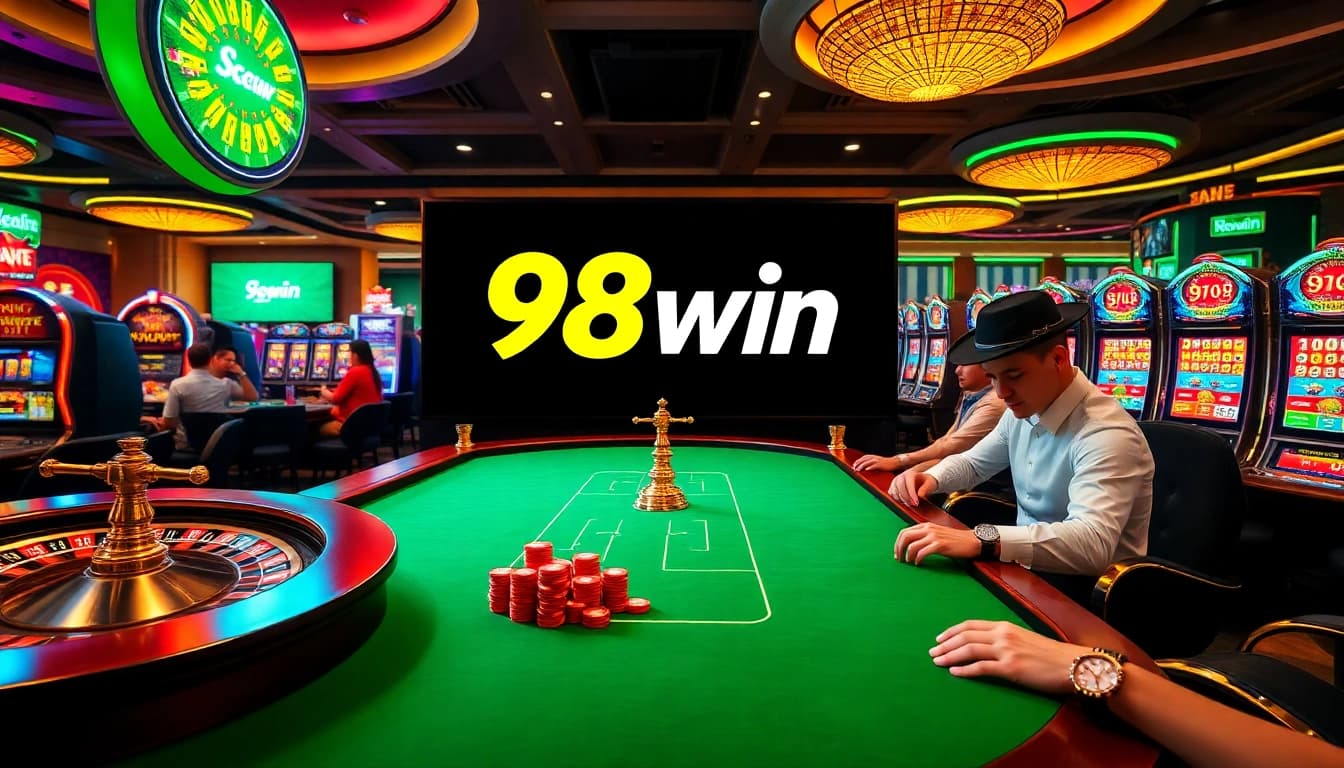 Experience the excitement of gambling at 98win with vibrant slot machines and lively poker action.