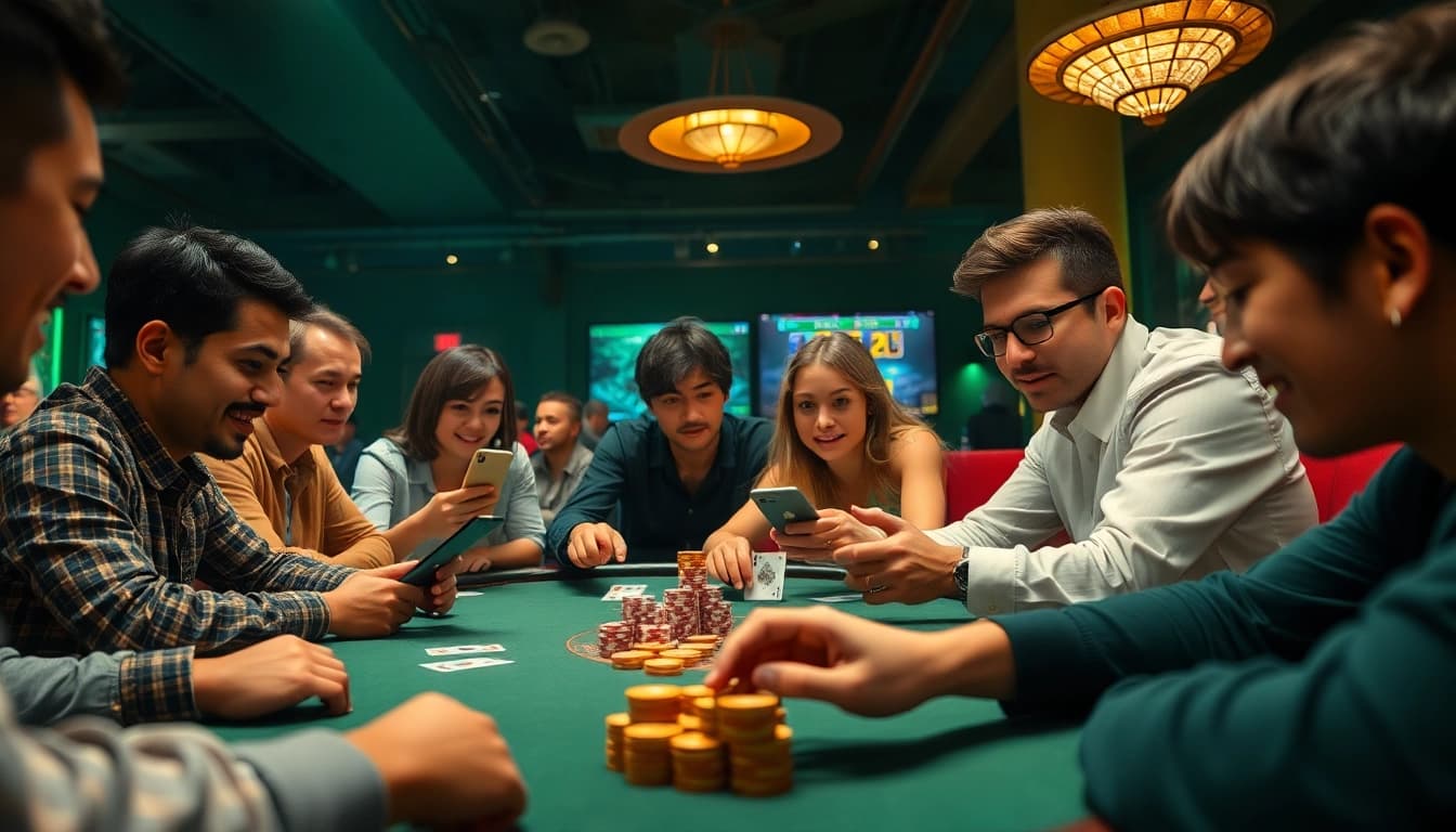 Dynamic online card game setting highlighting players' engagement at topgamebaidoithuong.mx.