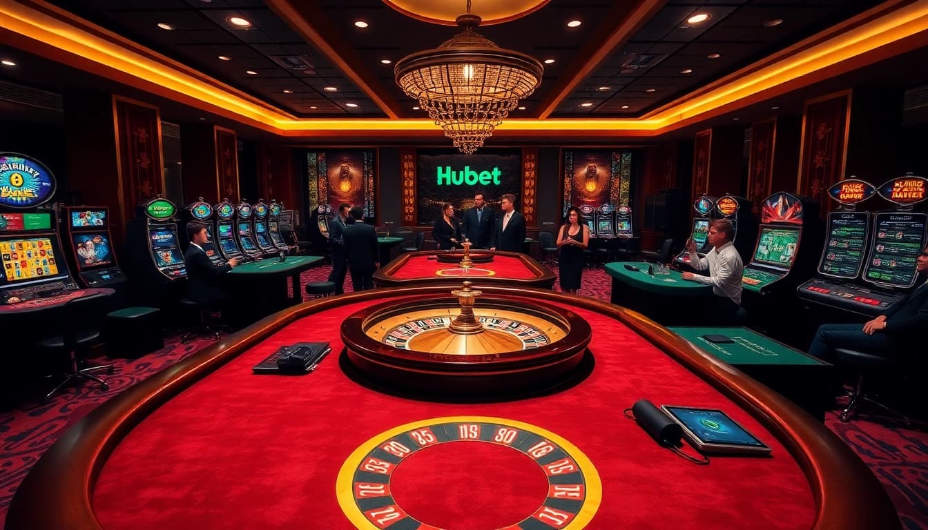 Experience the excitement of Hubet casino gaming with vibrant slot machines and engaged players.