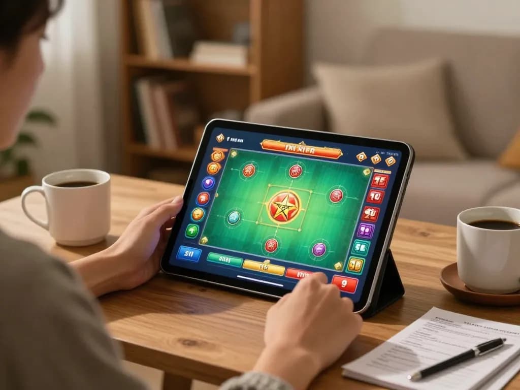 Tài xỉu online gameplay in a cozy home setting with tablet and strategy notes.