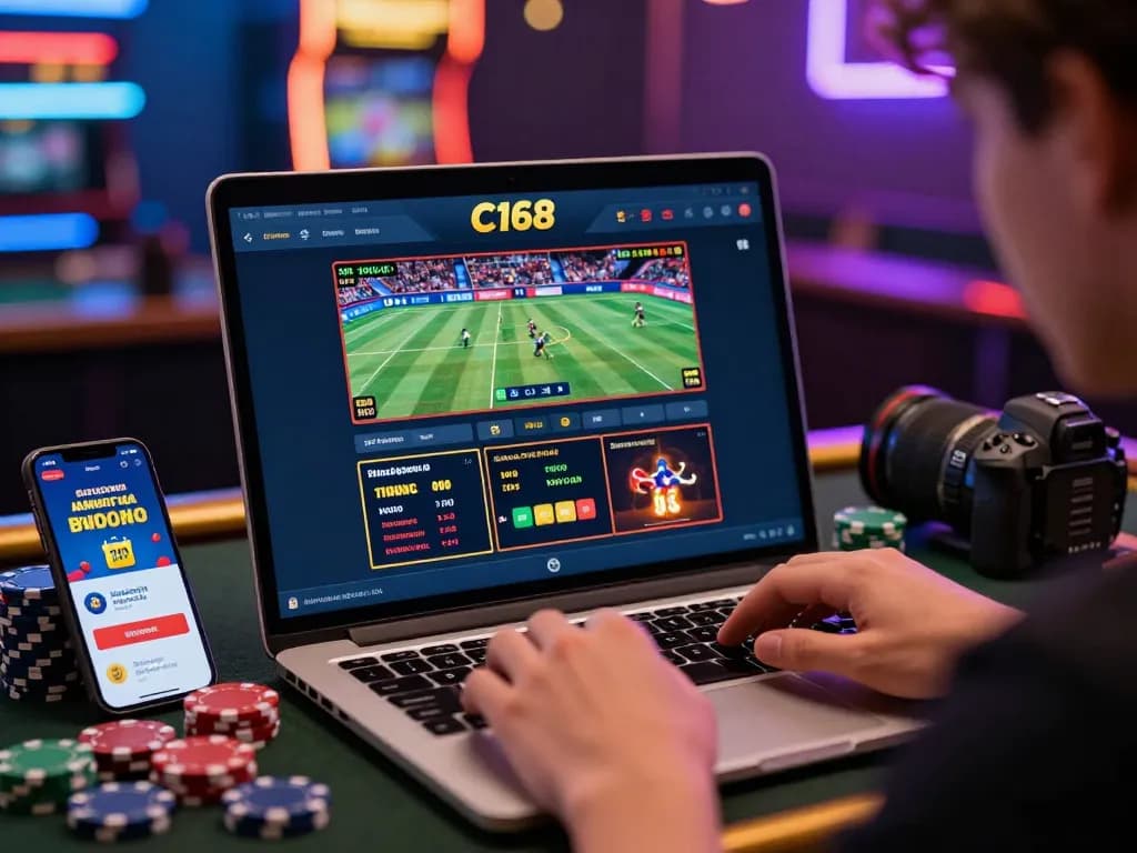 C168 online gambling interface with live sports and casino games, creating an engaging betting atmosphere.