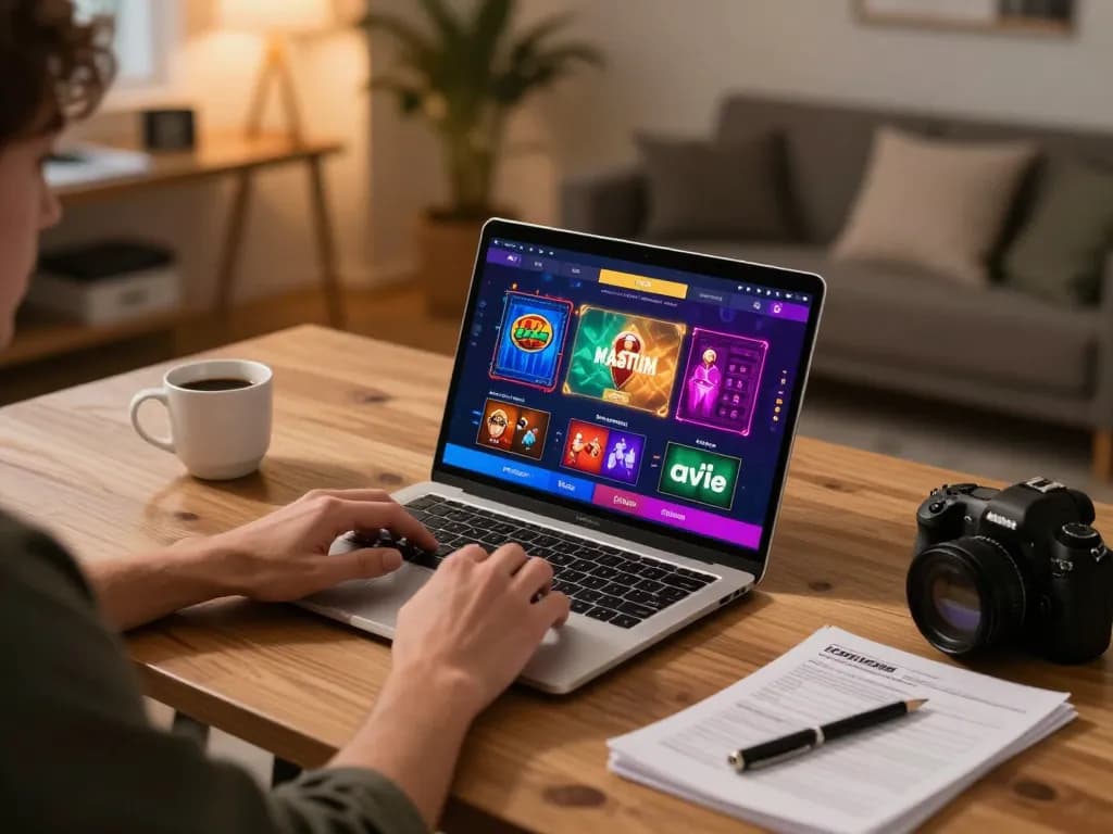 Engaging with the KKWIN app in a cozy home setup, showcasing online casino excitement.