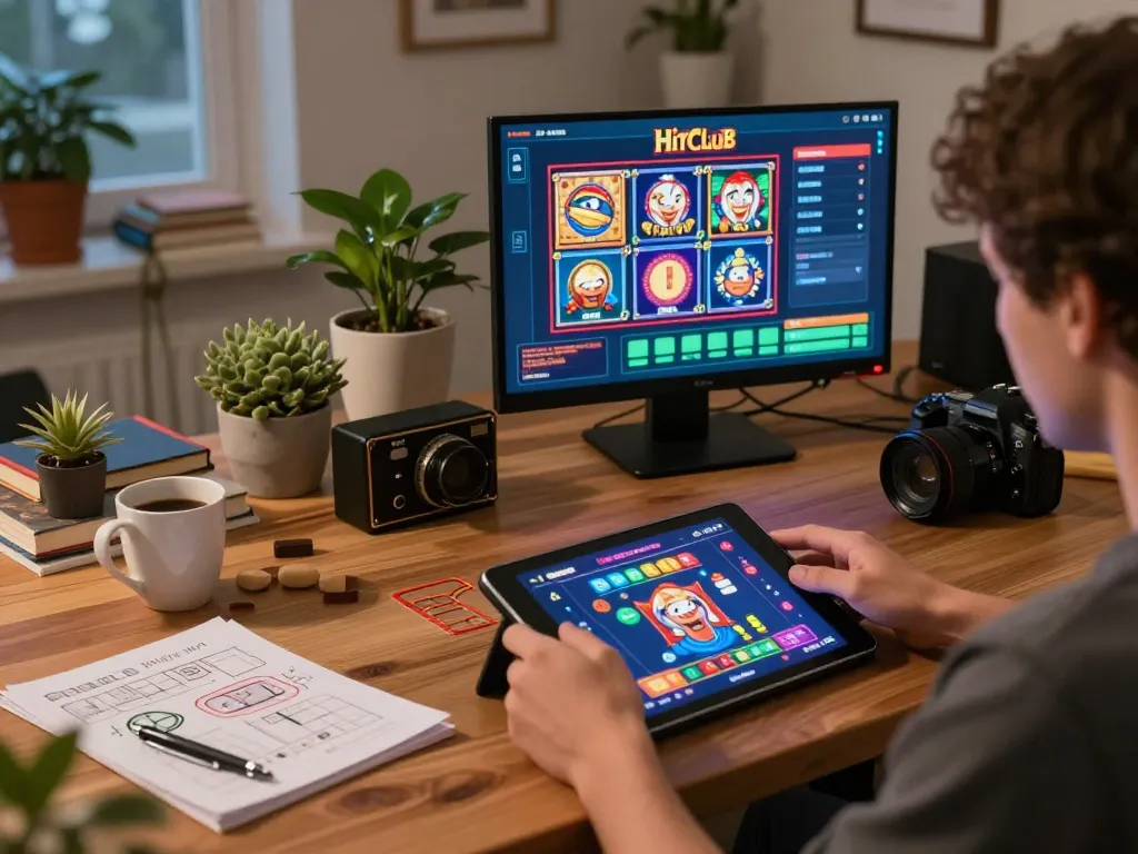 Playing online casino games on Hitclub chính hãng tablet in a cozy home environment