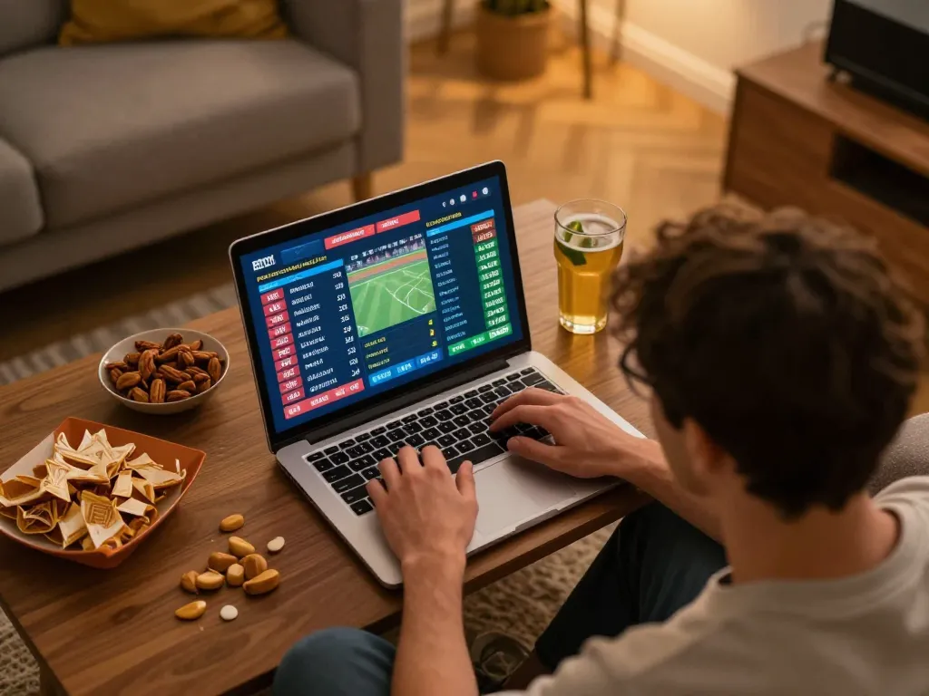 Engaging online sports betting experience at home with nhà cái debet uy tín options visible on the screen.