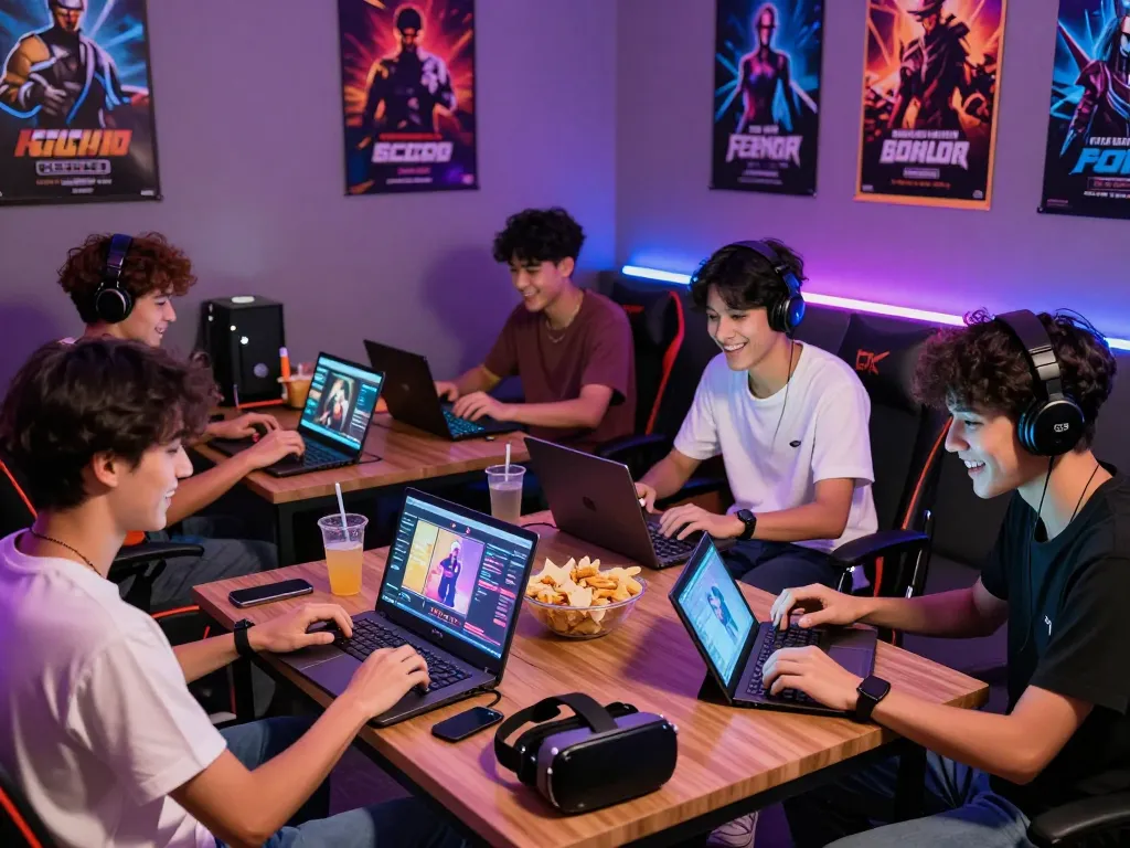 Engaged players enjoying a sex game in a vibrant gaming lounge, showcasing interaction and excitement.