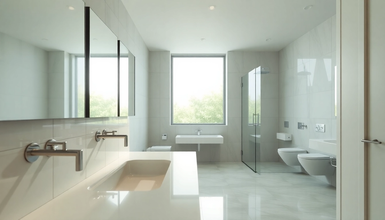 Experience commercial washroom refurbishment features, highlighting modern design and elegant fixtures.