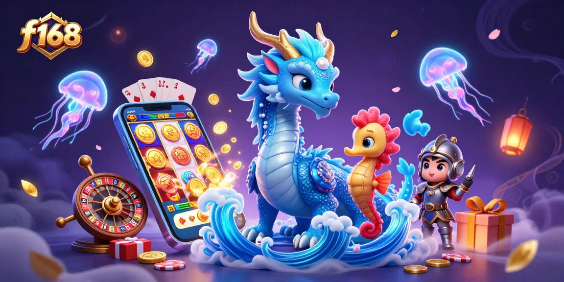 Experience thrilling gameplay with f168's vibrant 3D casino scene featuring animated characters and dynamic gaming elements.