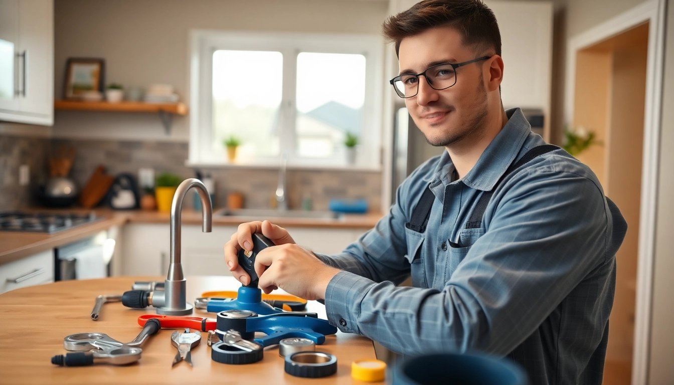 Plumber near me repairing plumbing in a bright, modern kitchen for quality home maintenance.