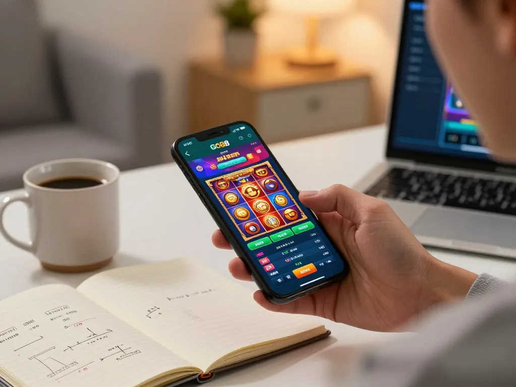 Engaging with the Go88 app on a smartphone, showcasing vibrant slot games and betting options.