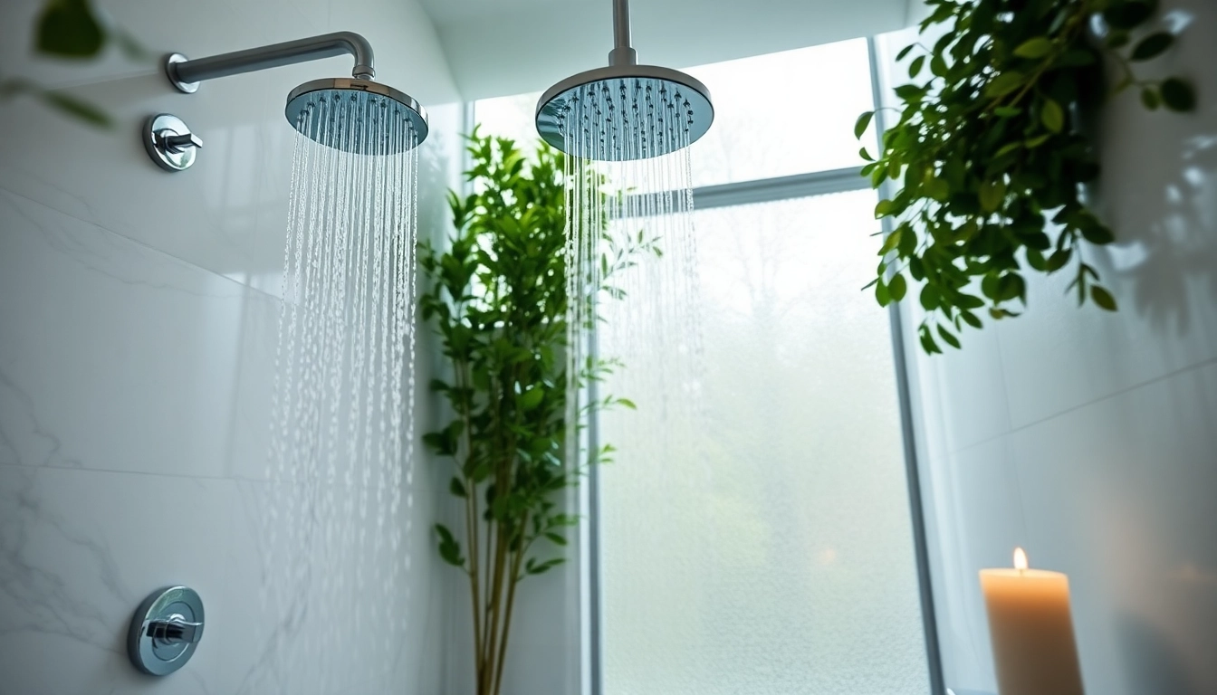 Experience elegant showers with a sleek rainfall showerhead in a modern bathroom.