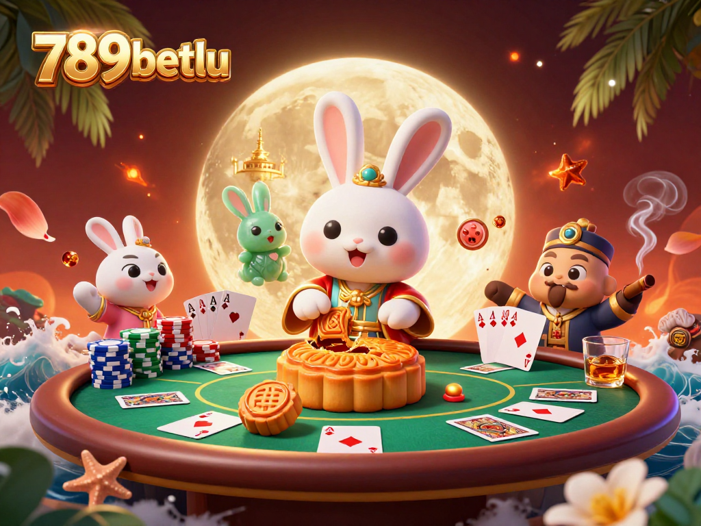 Experience exciting poker moments with 789betlu in a vibrant casino-themed lunar backdrop.