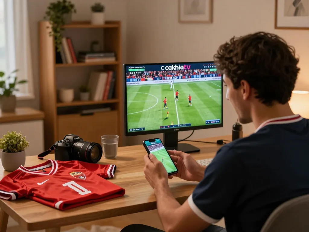 Engaged user following live sports updates on cakhiatv mobile app, showcasing dynamic betting experience.