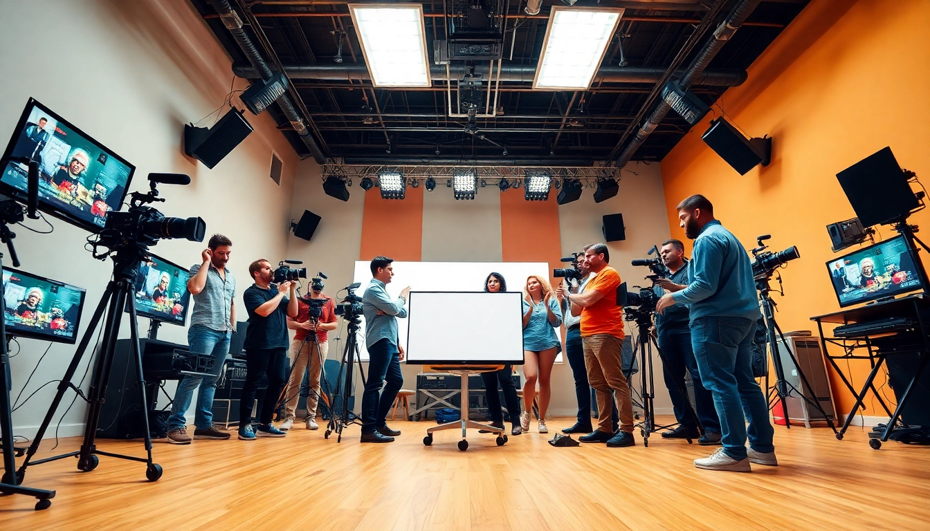 A corporate video production toronto team working collaboratively in a modern studio.