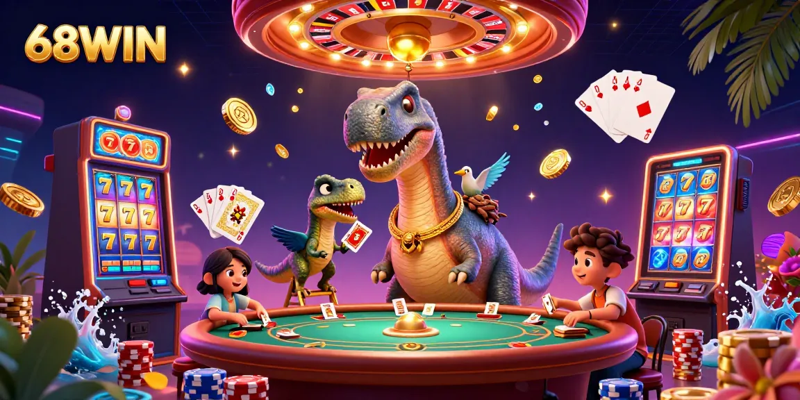 Players explore the vibrant world of 68WIN while engaging with slot machines and exciting game elements.