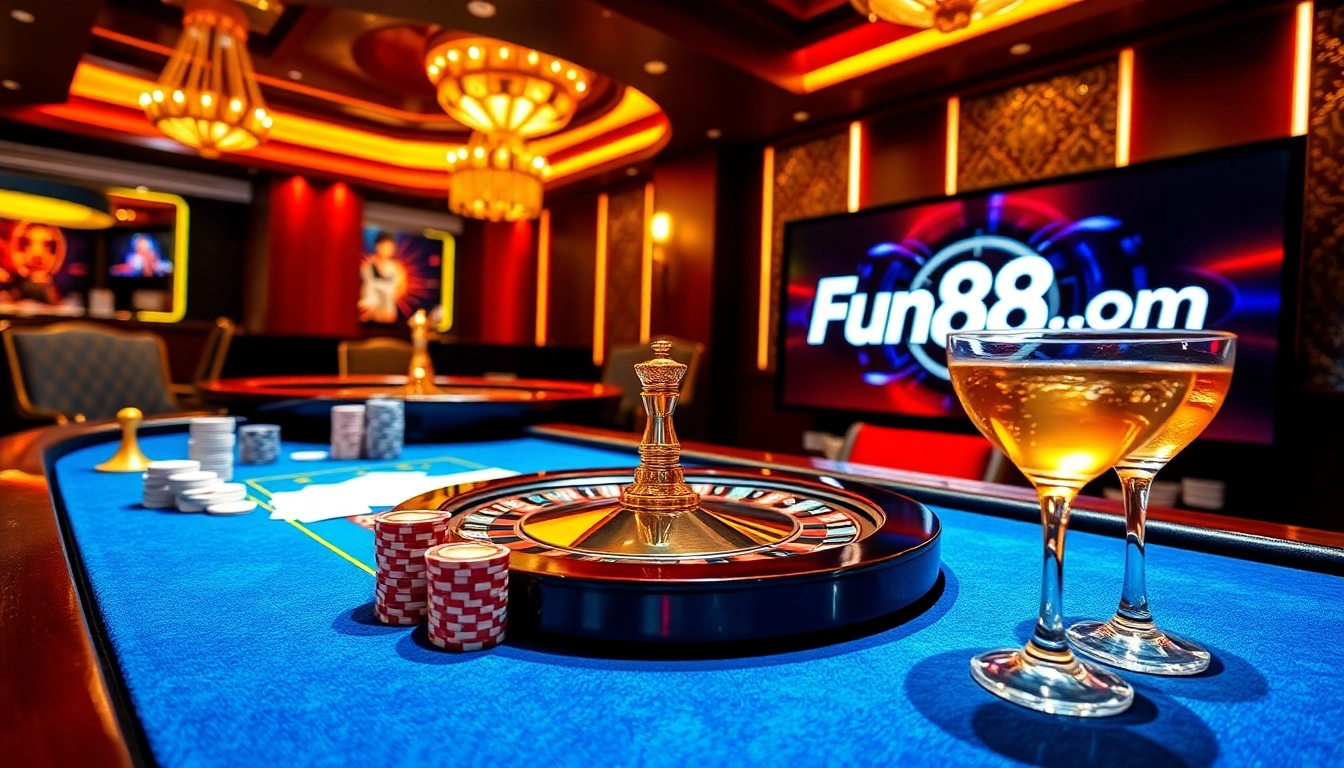 Exciting poker game at Fun88.com with rich colors, chips, and casino ambiance