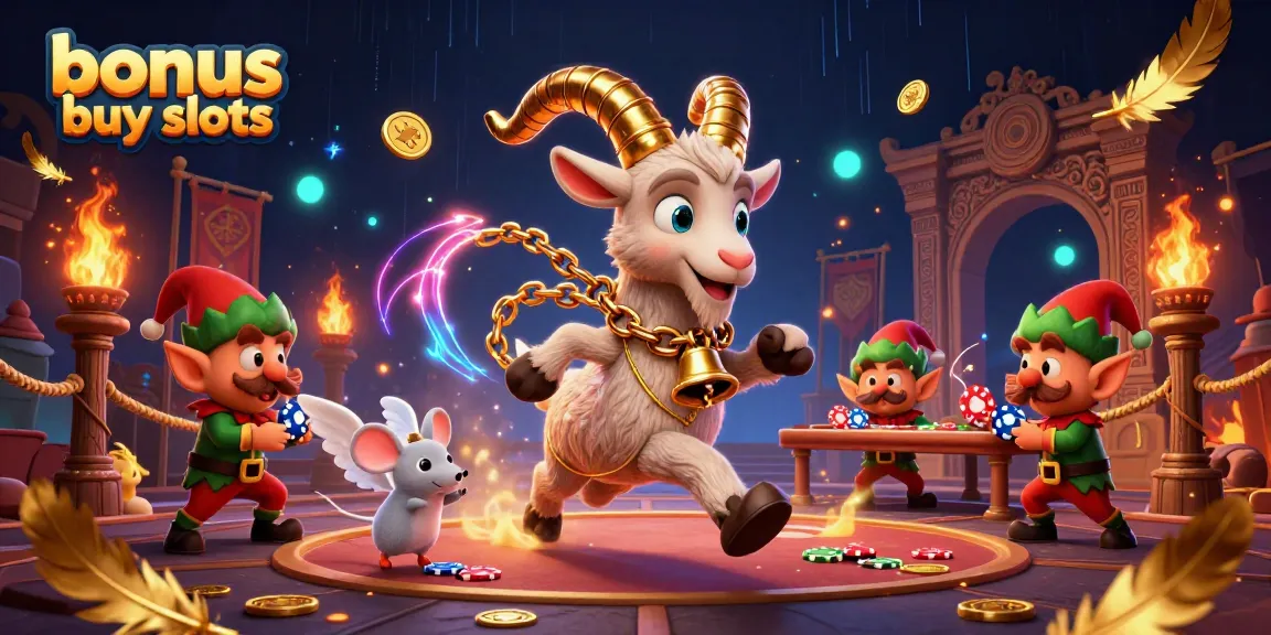 Experience thrilling bonus buy slots in a vibrant casino scene with dynamic characters and festive chaos.