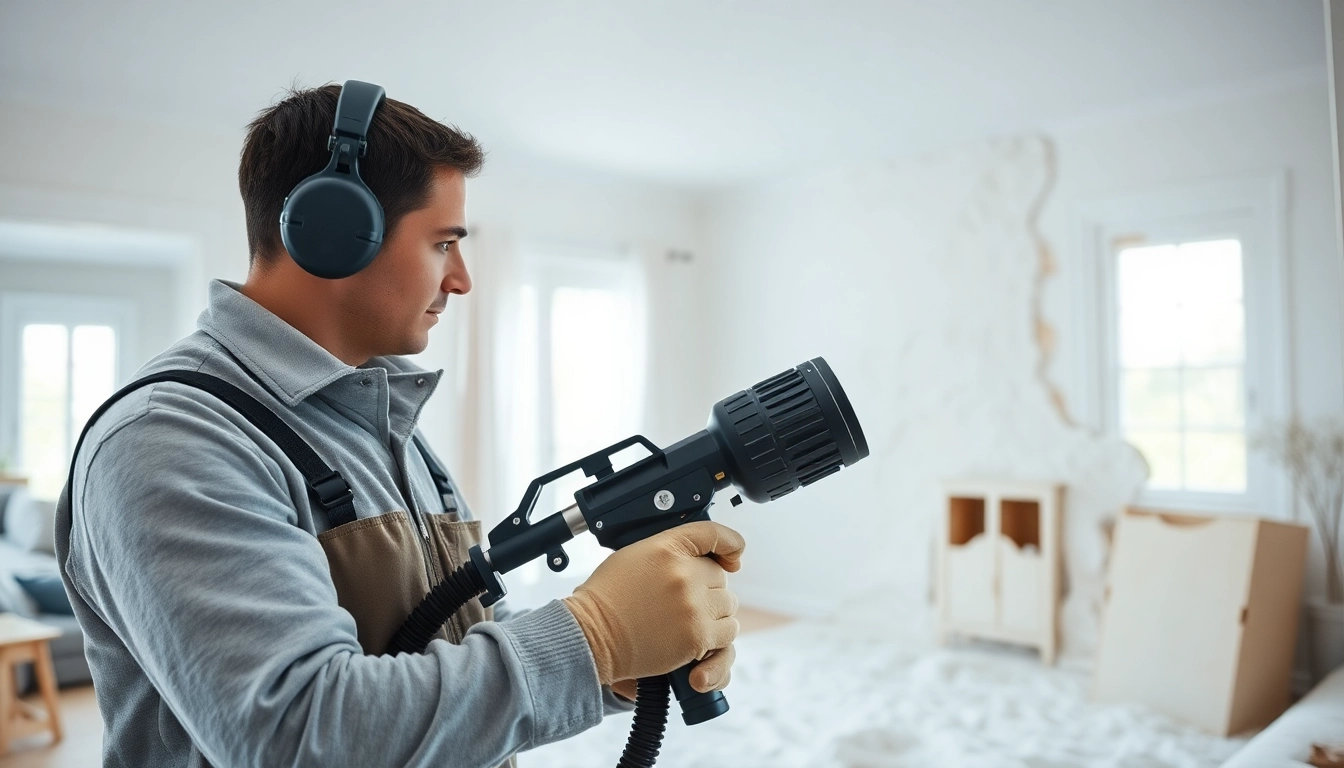 Expert performing spray foam removal near me with specialized tools in a bright residential setting.