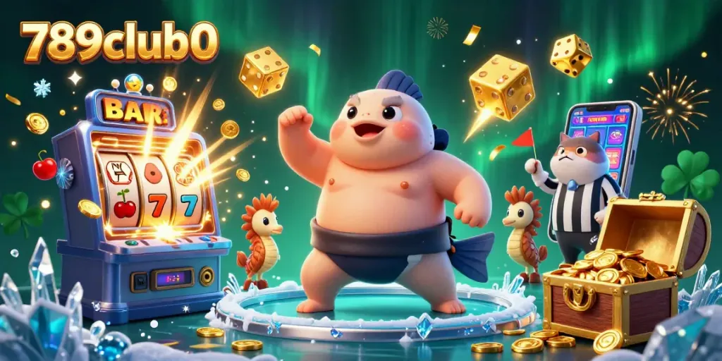 Engage in thrilling slots at 789club0 with vibrant 3D illustrations showcasing dynamic casino elements.