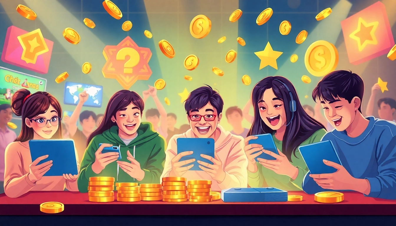 Exciting online gaming scene at gamebaidoithuong.com.vc showcasing players enjoying card games and rewards.
