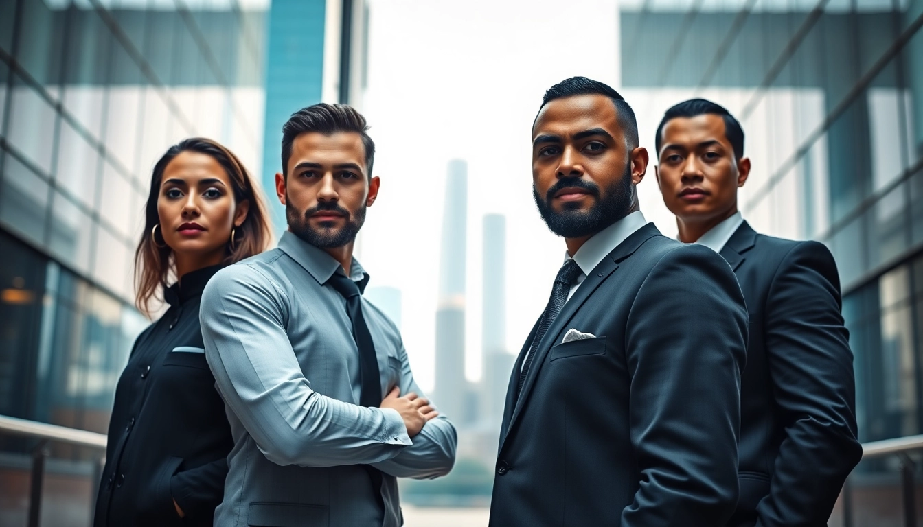 Bodyguards for hire displaying readiness and professionalism in an urban setting.