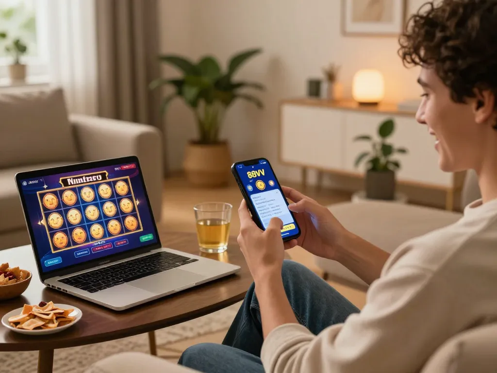 Player enjoying exciting betting action on 88vv app in a cozy home environment