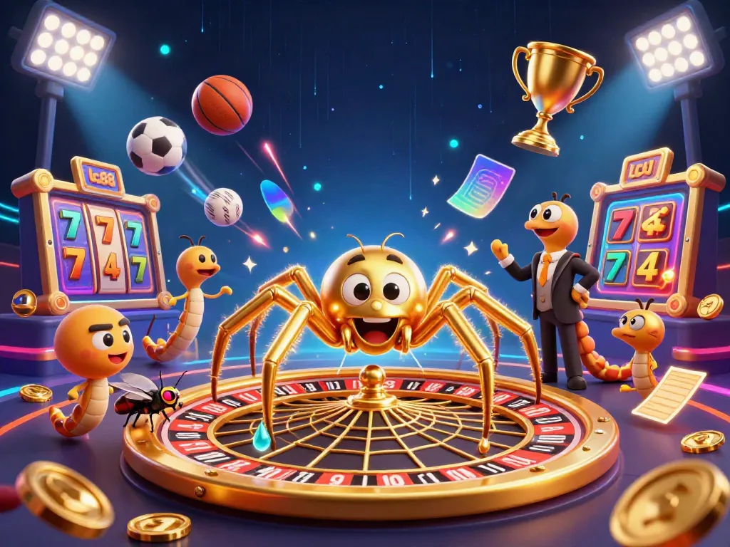 Engage with lc88 gaming action in a vibrant casino scene featuring a roulette wheel and lively characters.