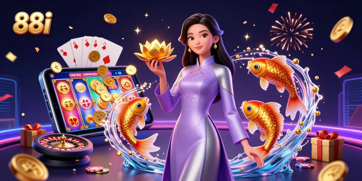 Play slots and win big at 88i with an elegant Asian character and vibrant casino elements.