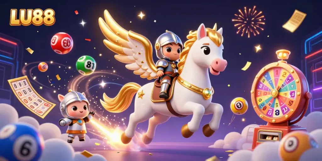 Join LU88 for thrilling casino adventures with the celestial horse in a vibrant gambling scene!