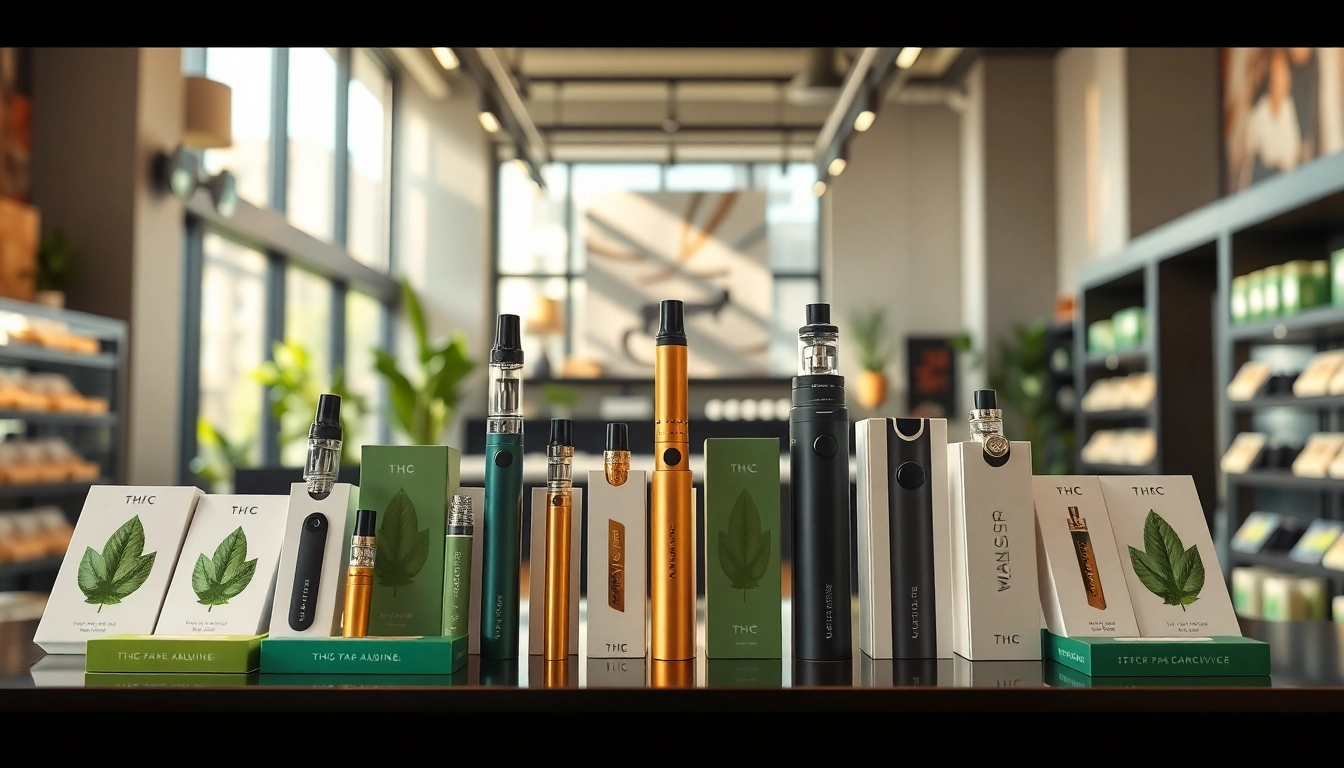 Shop for THC vape for sale near Manchester featuring stylish vape products in a modern display.