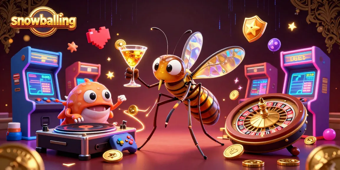 Experience snowballing casino magic with a vibrant scene of 3D characters and dynamic gaming elements.