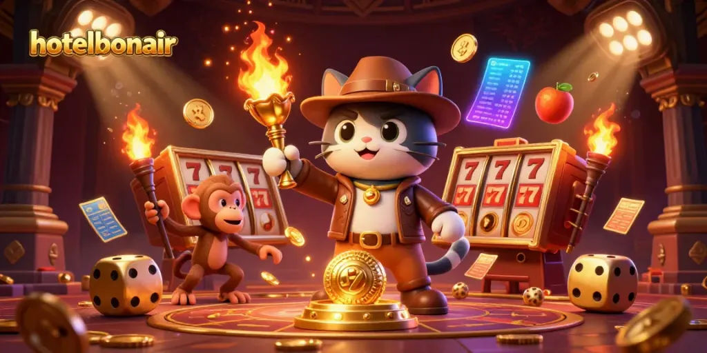 Experience winning thrills at hotelbonair with a whimsical 3D casino adventure illustration.