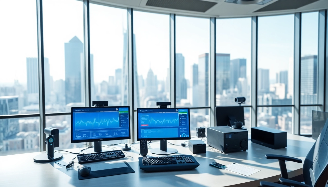 Enhance remote call control efficiency in a modern office with high-tech communication tools.