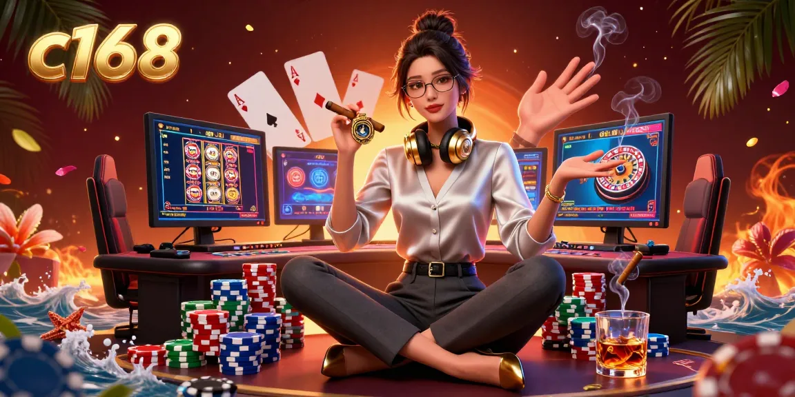 Engage with c168 as a player immerses in vibrant casino games with poker chips and live action.