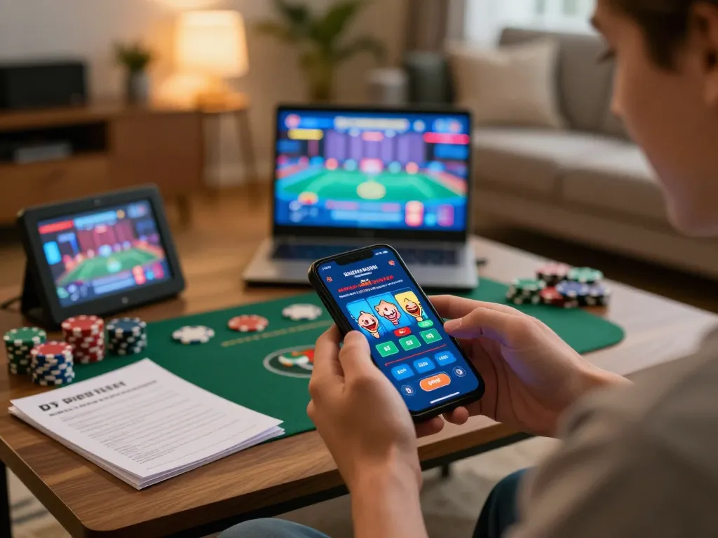 Playing online casino games on a smartphone at home, showcasing excitement with 789club app