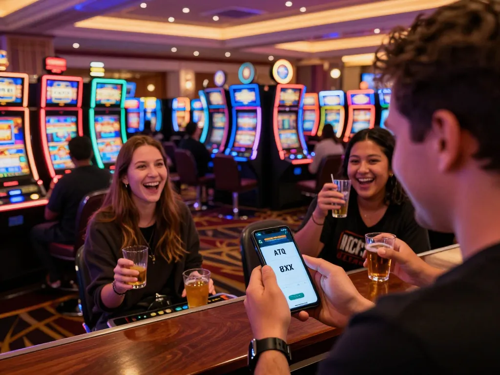 Explore engaging gameplay on ATQ 8xx mobile app amid vibrant casino floor excitement.