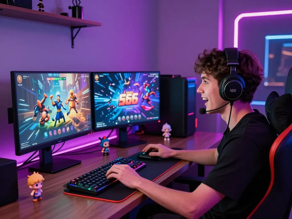 S666 gaming setup showing an excited player with vibrant graphics and accessories