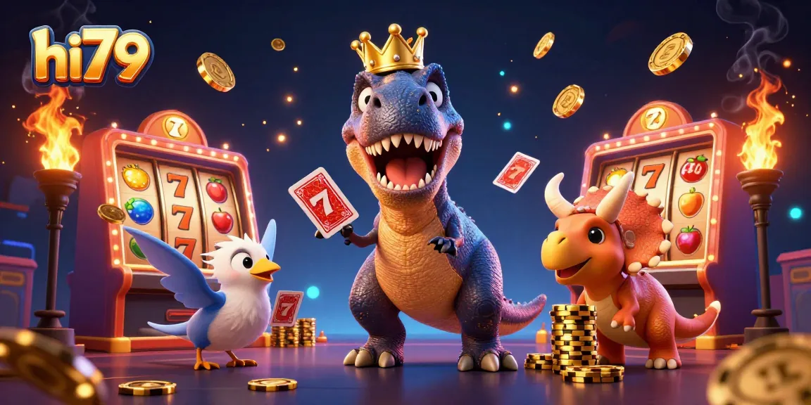 hi79 offers thrilling slot experiences with a T-Rex dealer, engaging players in dynamic gameplay.