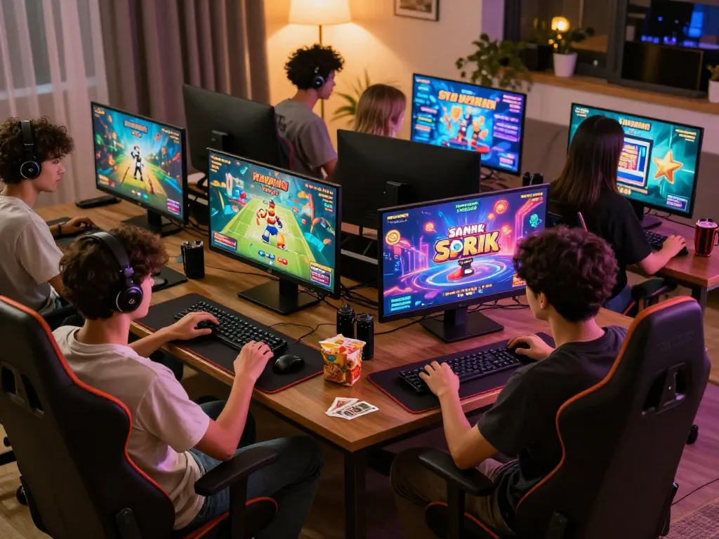 Players enjoying the Sun Win platform with vibrant games and community feel in a cozy gaming environment.