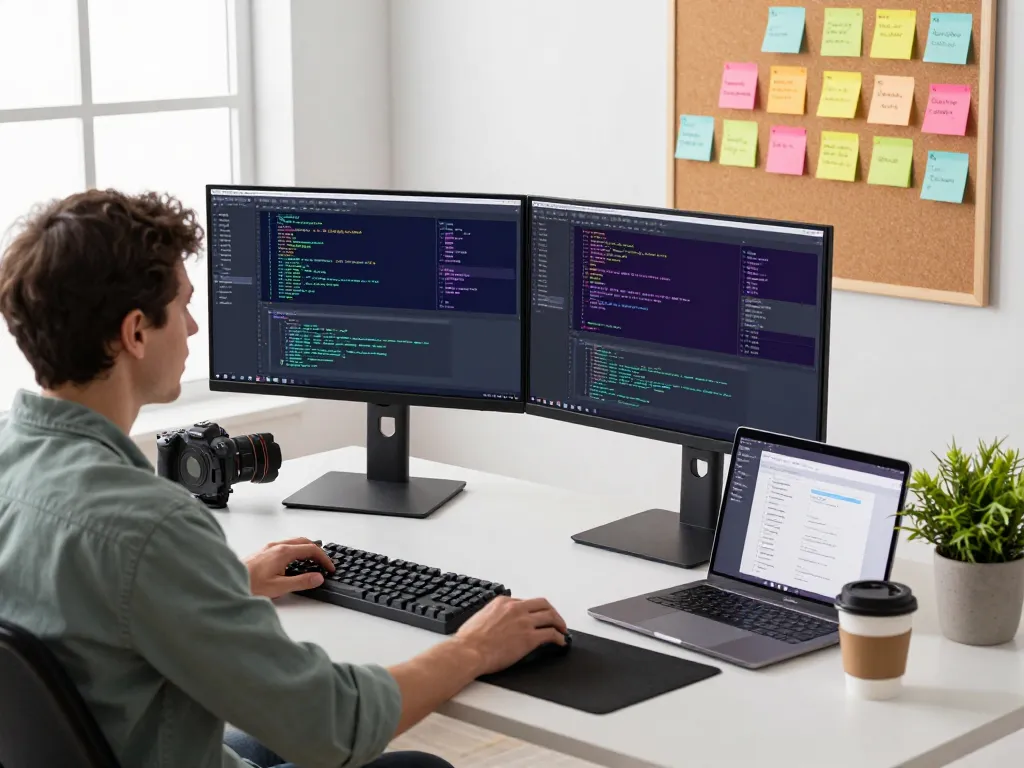 Developer using OpenClaw in a tech workspace
