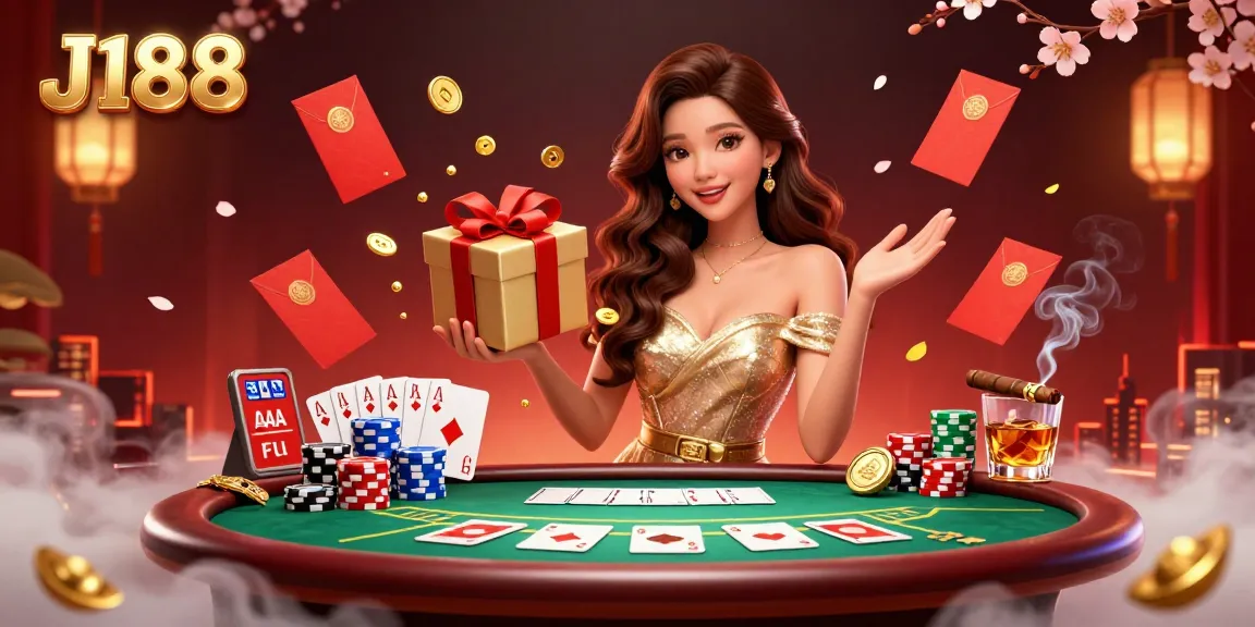 Experience thrilling J188 online casino gameplay with a festive Lunar New Year theme featuring stunning characters and poker elements.